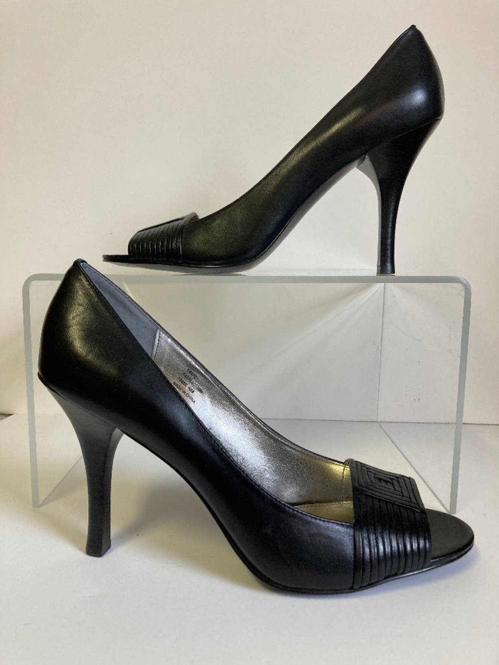 Calvin Klein Black Leather Peep-Toe Pumps - Size 10